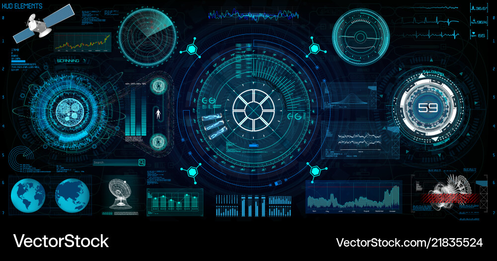 Head-up interface set for gui ui ux design hud Head-up interface set for gui ui ux design hud vector image