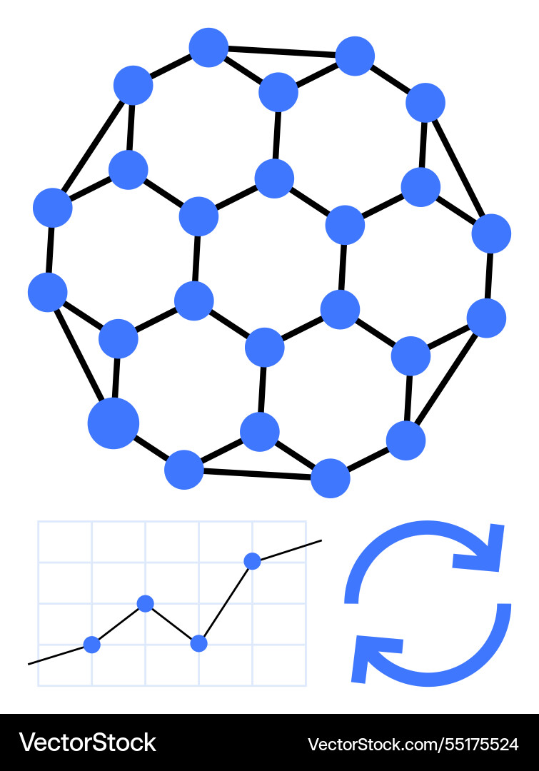 Network of connected nodes with growth chart Network of connected nodes with growth chart vector image