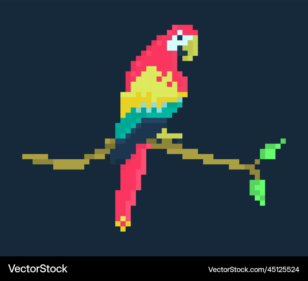 Pixel art parrot bird web design print Vector Image