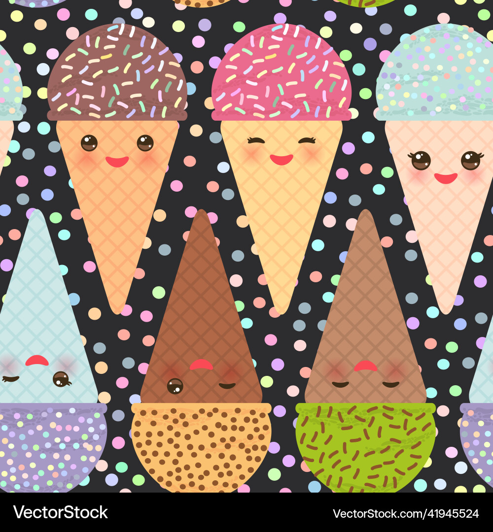 Seamless pattern with three kawaii mint raspberry Seamless pattern with three kawaii mint raspberry Vector Image