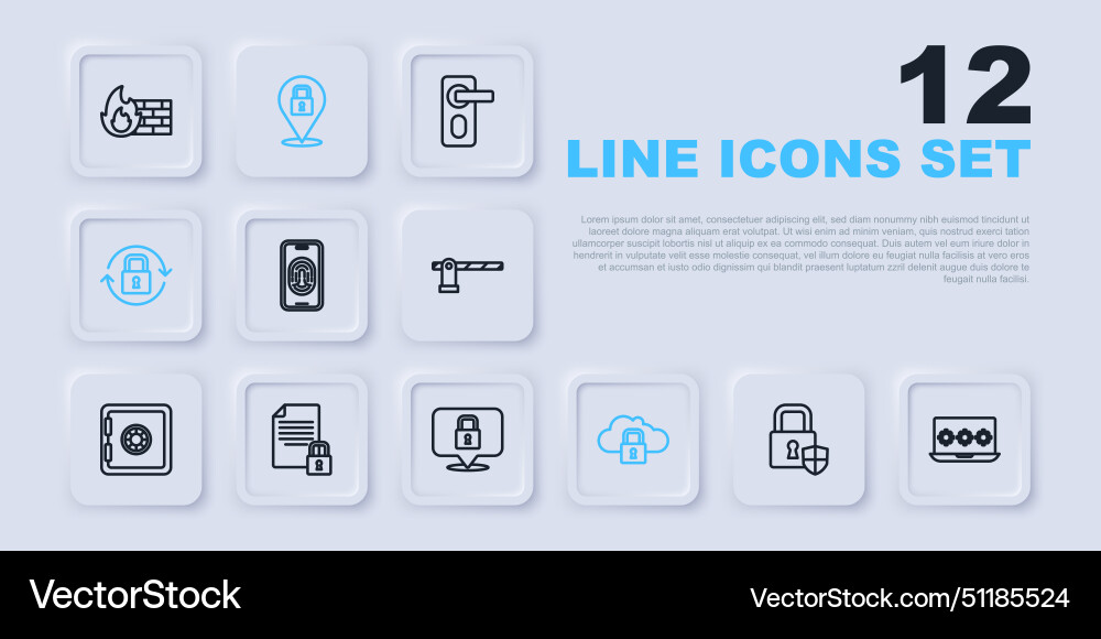 Set line shield security with lock laptop Set line shield security with lock laptop vector image