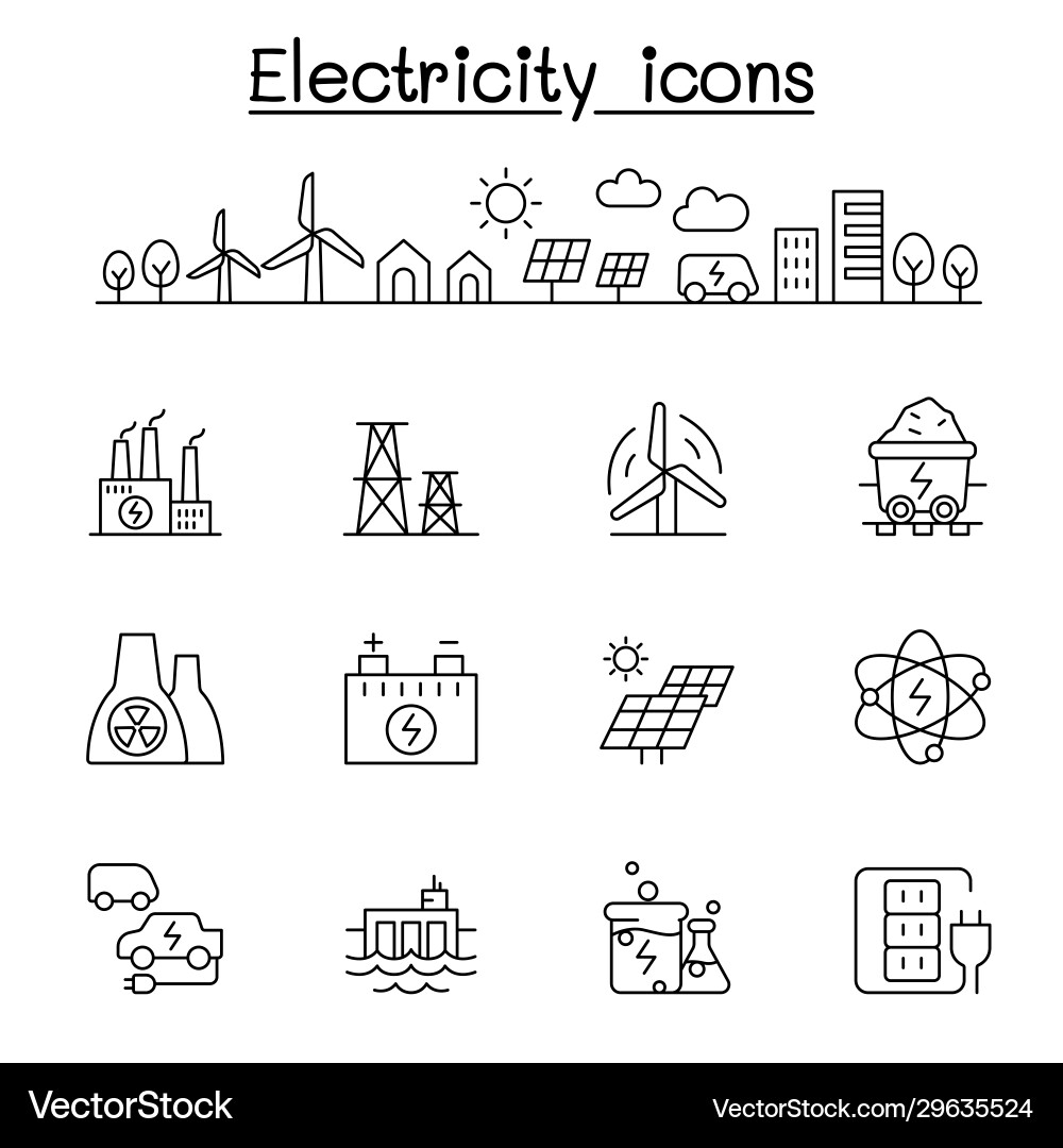 Thin Line Electricity Icons Set Vector Image