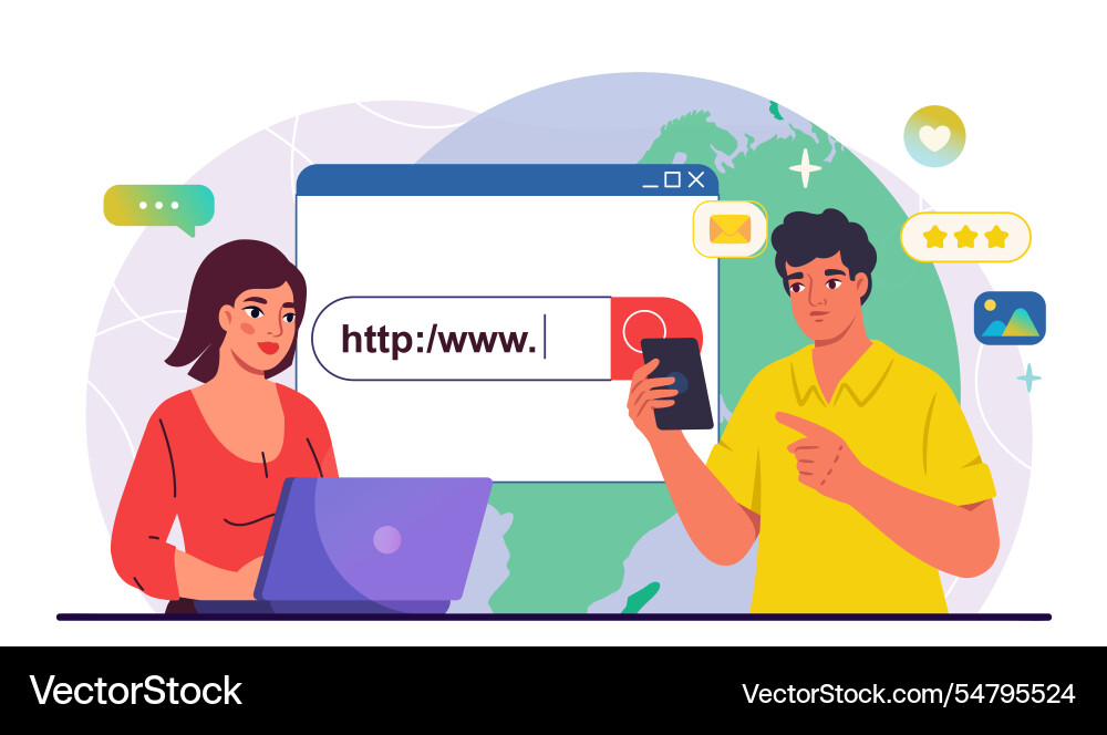 Web searching concept man with smartphone vector image