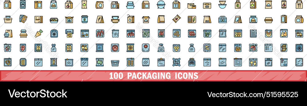 100 packaging icons set color line style 100 packaging icons set color line style vector image
