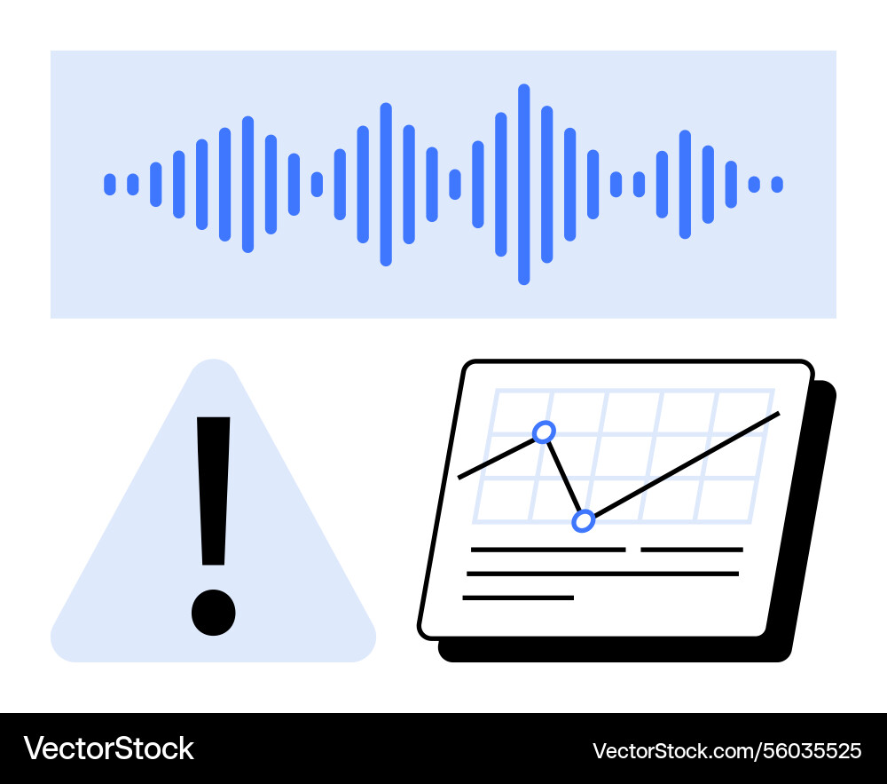 Audio waveform alert triangle and data chart Audio waveform alert triangle and data chart vector image