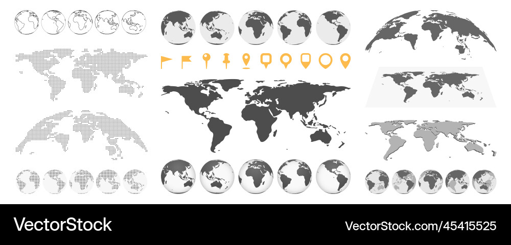 Earth maps and pointers globe flags Earth maps and pointers globe flags vector image
