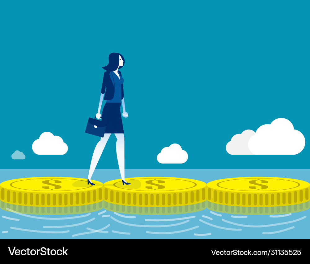 Frau geht auf Geld Finanzen und Wirtschaft Frau geht auf Geld Finanzen und Wirtschaft vektorbild