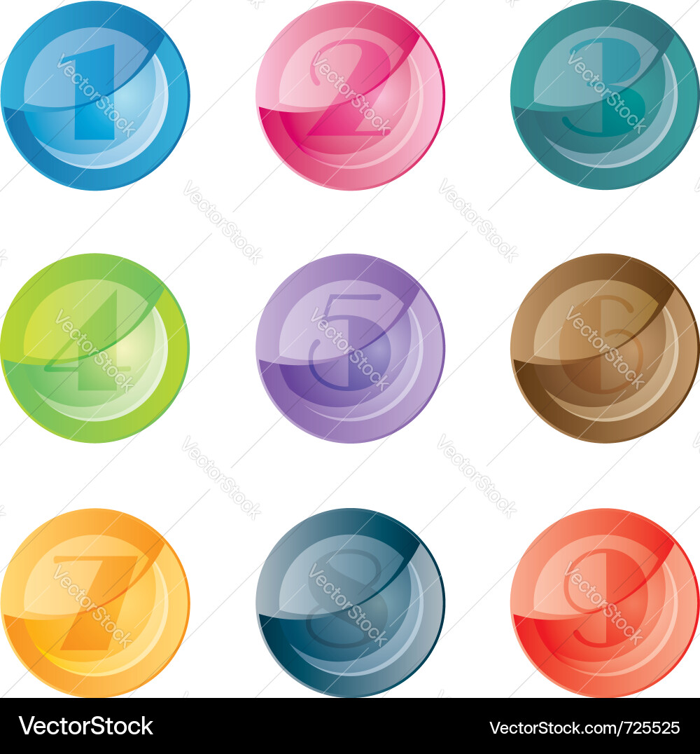 Numbered colored buttons set icons Vector Image