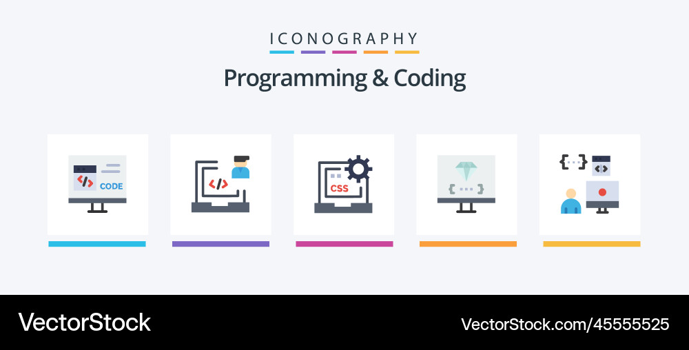 Programming and coding flat 5 icon pack including Vector Image