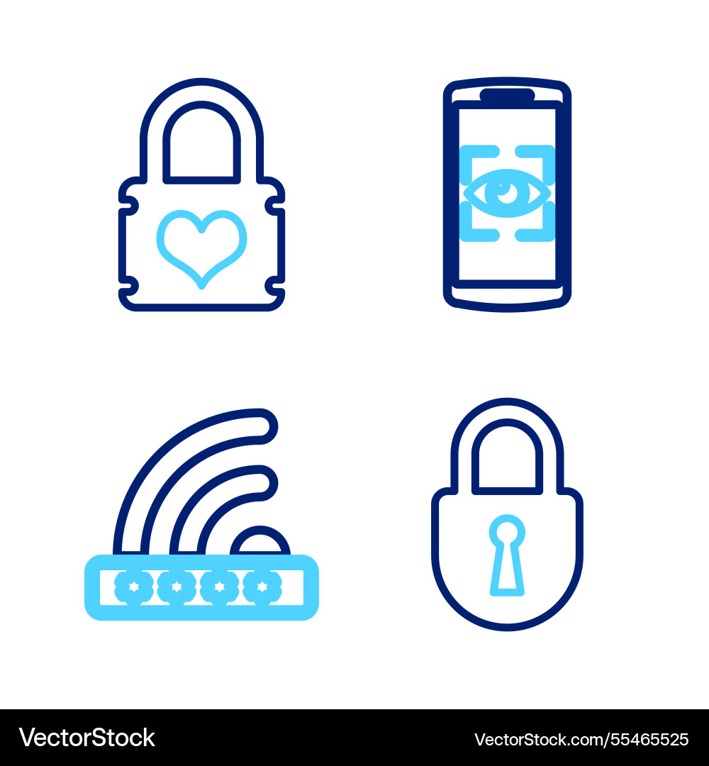 Set line lock wifi locked mobile and eye scan Set line lock wifi locked mobile and eye scan vector image