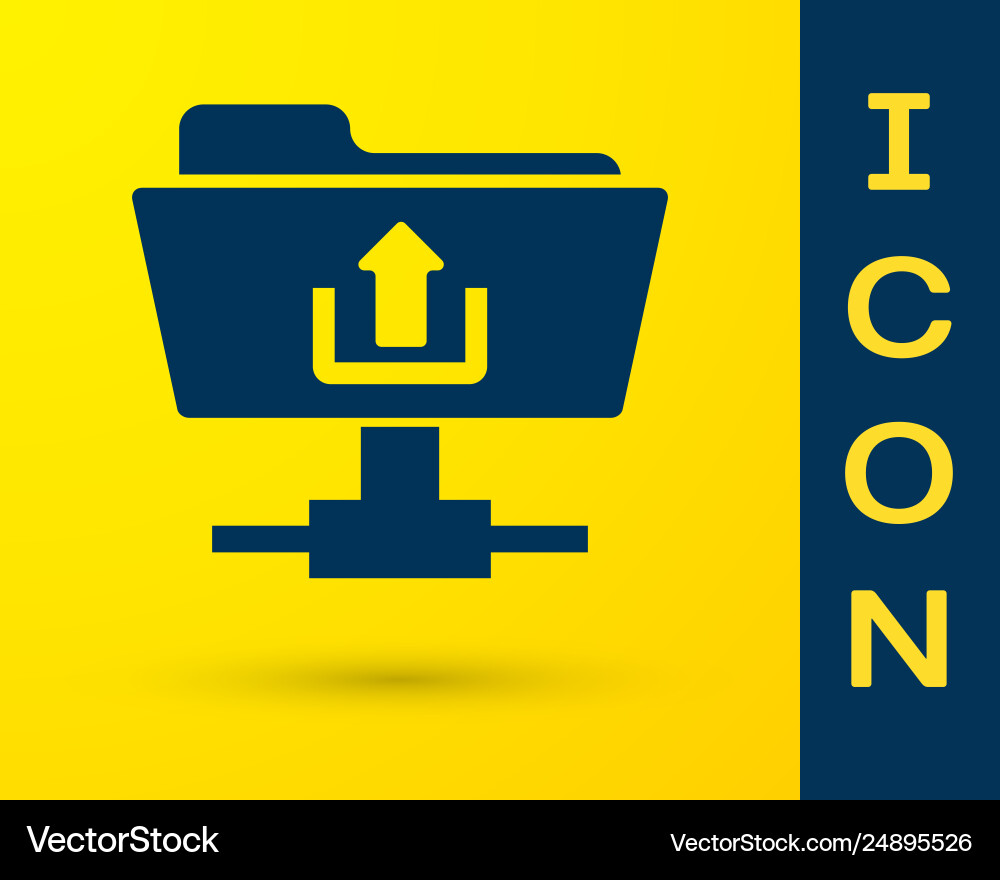 Blue ftp folder upload icon on yellow background Vector Image