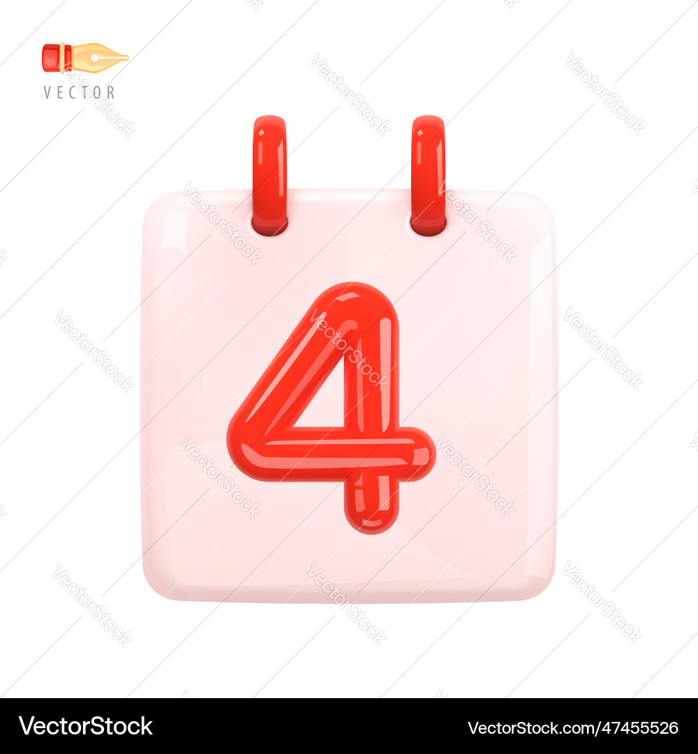 Daily calendar with date 4 red color number Vector Image