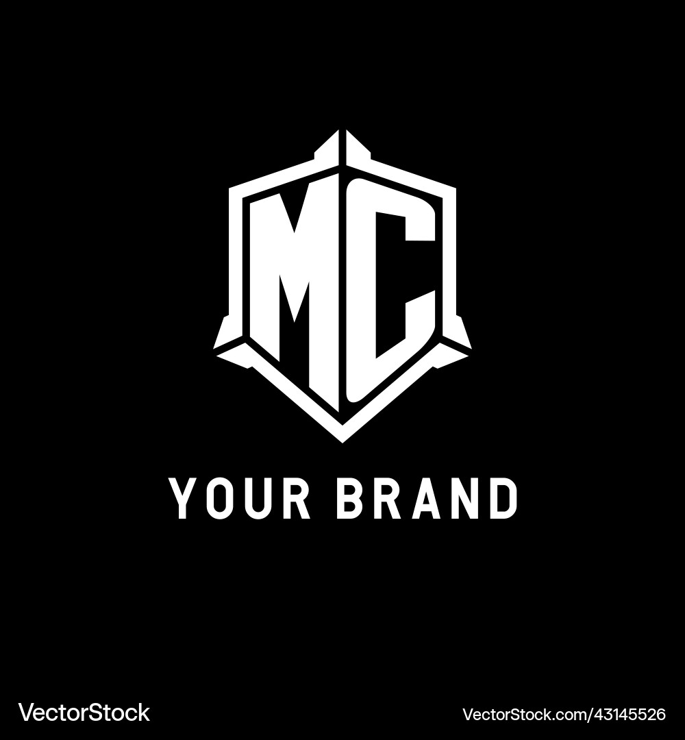 Mc logo initial with shield shape design style Mc logo initial with shield shape design style Vector Image
