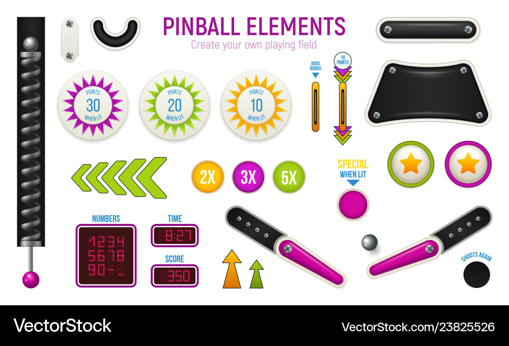 Pinball Icon Set - Horizontal Vector Image