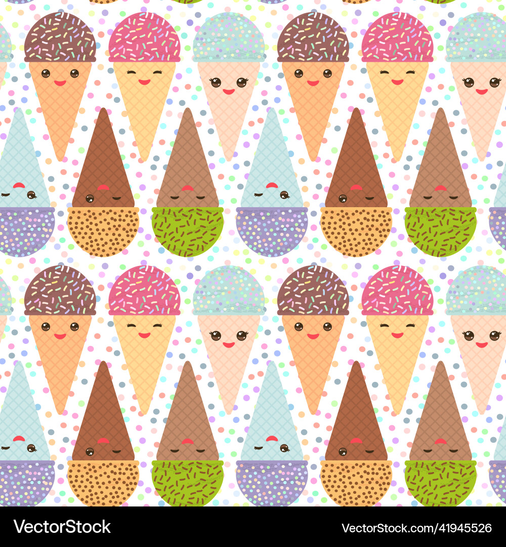 Seamless pattern with three kawaii mint raspberry Seamless pattern with three kawaii mint raspberry Vector Image