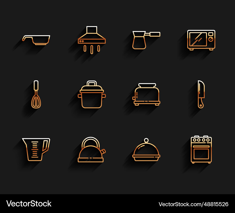 Set line measuring cup kettle with handle frying Set line measuring cup kettle with handle frying Vector Image