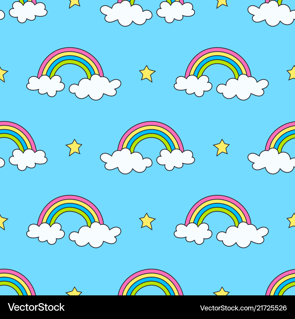 Sky pattern with rainbows stars and clouds Sky pattern with rainbows stars and clouds vector image