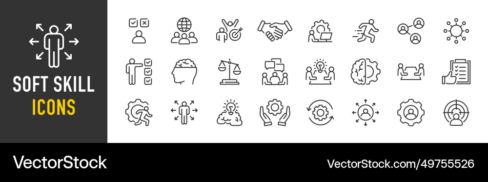Soft skills web icons in line style teamwork Soft skills web icons in line style teamwork Vector Image