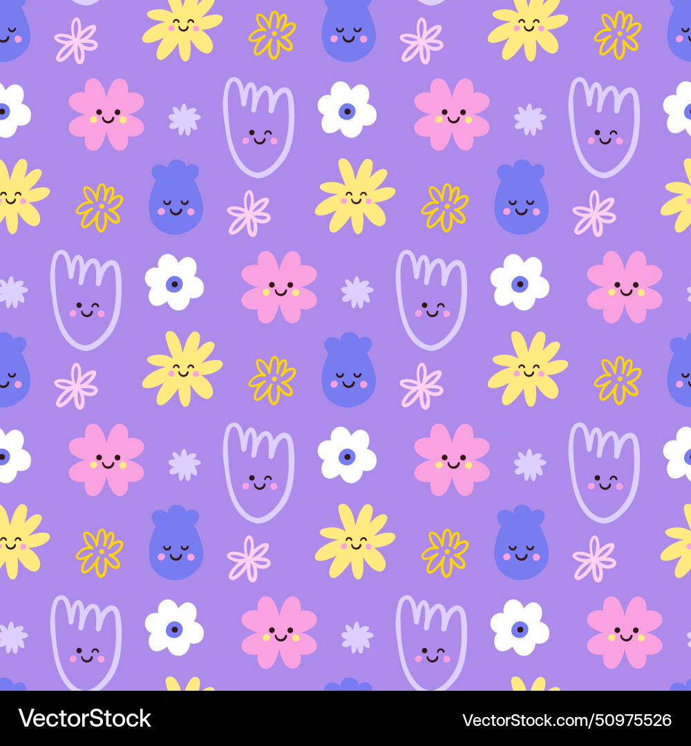 Spring flower seamless patterns in doodle style Spring flower seamless patterns in doodle style vector image