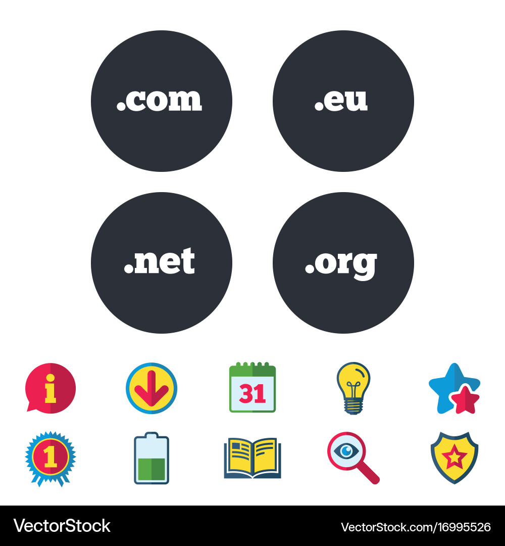 Top-level domains signs com eu net and org Vector Image