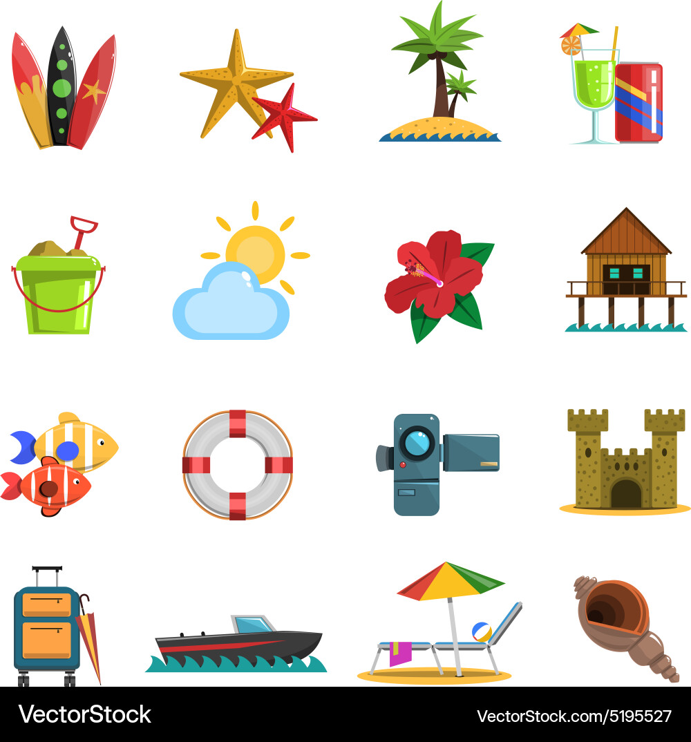 Beach icons flat Vector Image