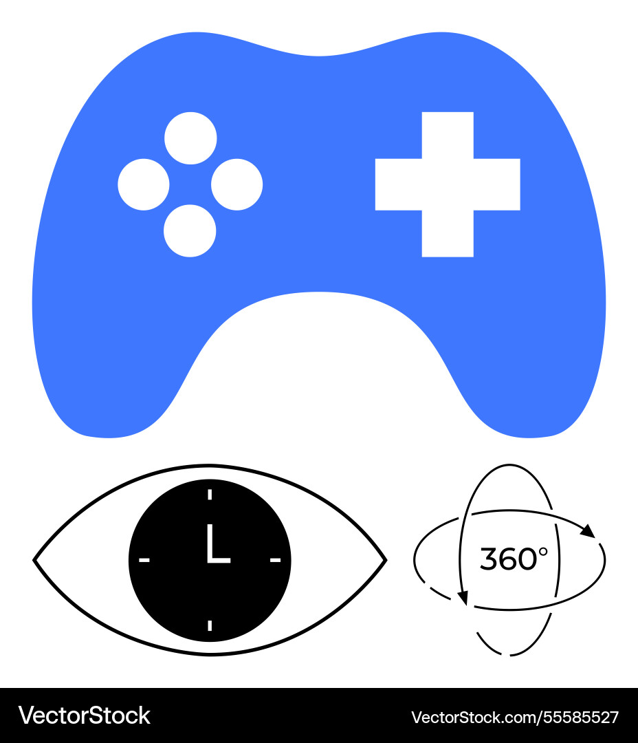 Blue game controller with eye clock and 360-degree Blue game controller with eye clock and 360-degree vector image