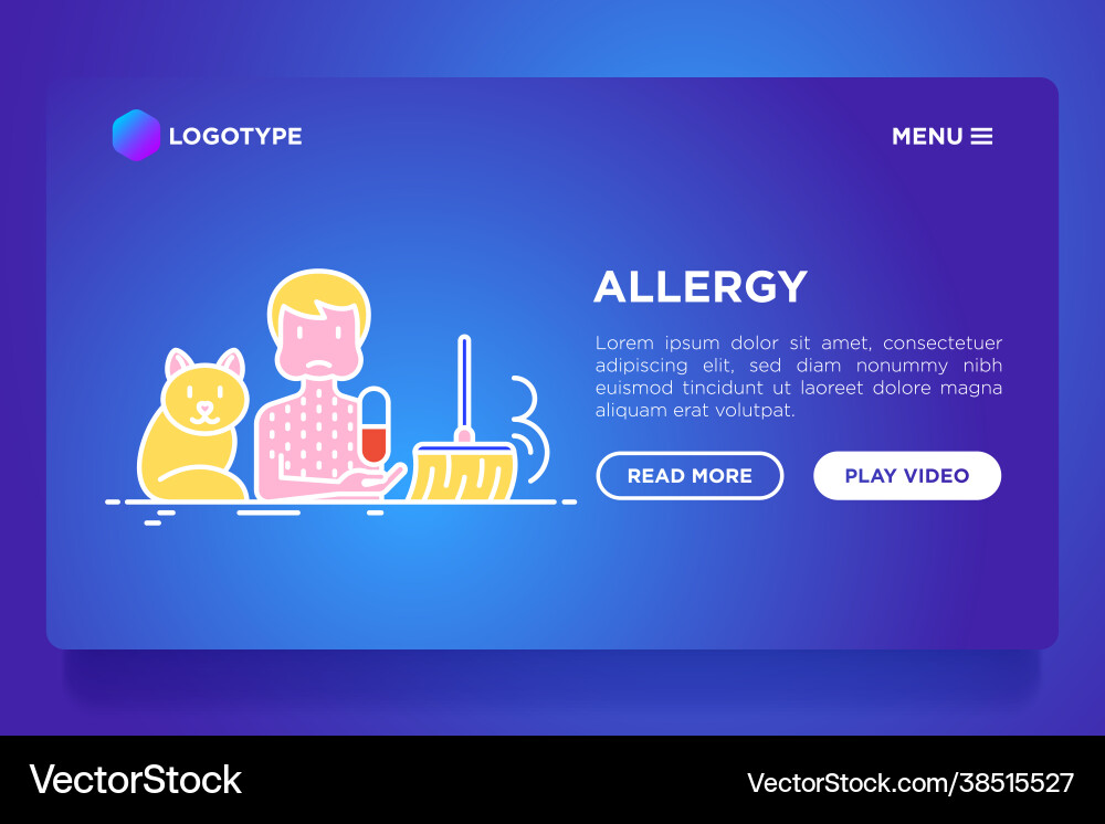 Man with allergy and thin line icons around cat Vector Image