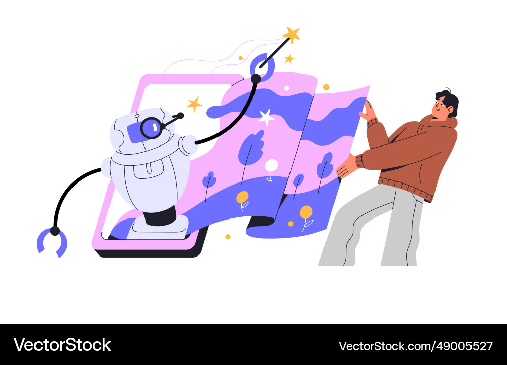 Neural networks concept ai robot help designer Vector Image