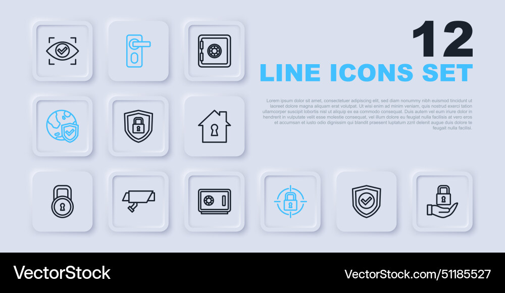 Set line shield with check mark lock security Set line shield with check mark lock security vector image