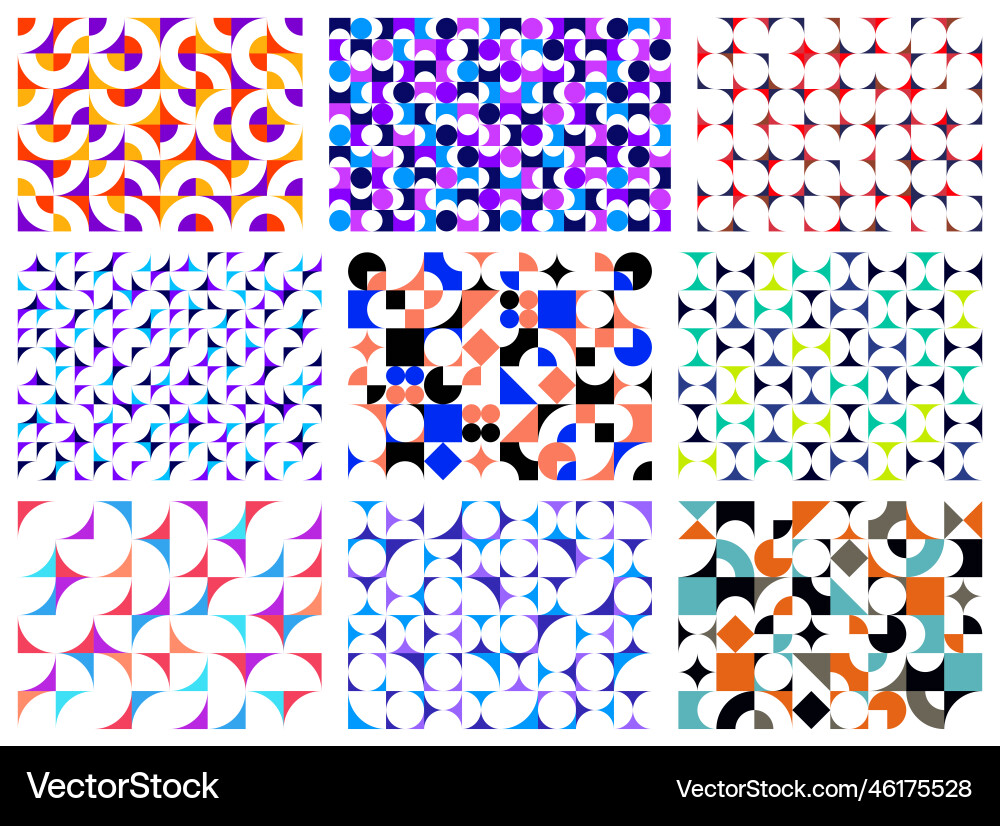 Abstract geometric seamless patterns set color Vector Image