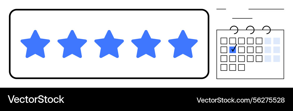 Five-star rating with calendar marking a specific Five-star rating with calendar marking a specific vector image
