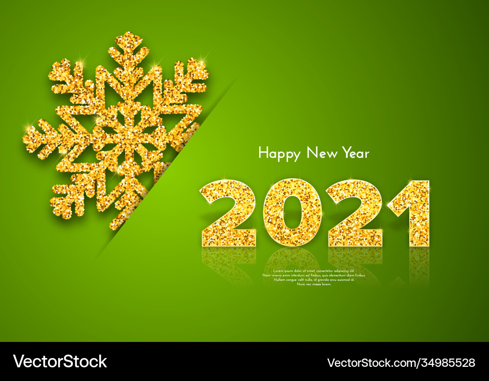 Golden numbers 2021 with reflection and shadow Vector Image