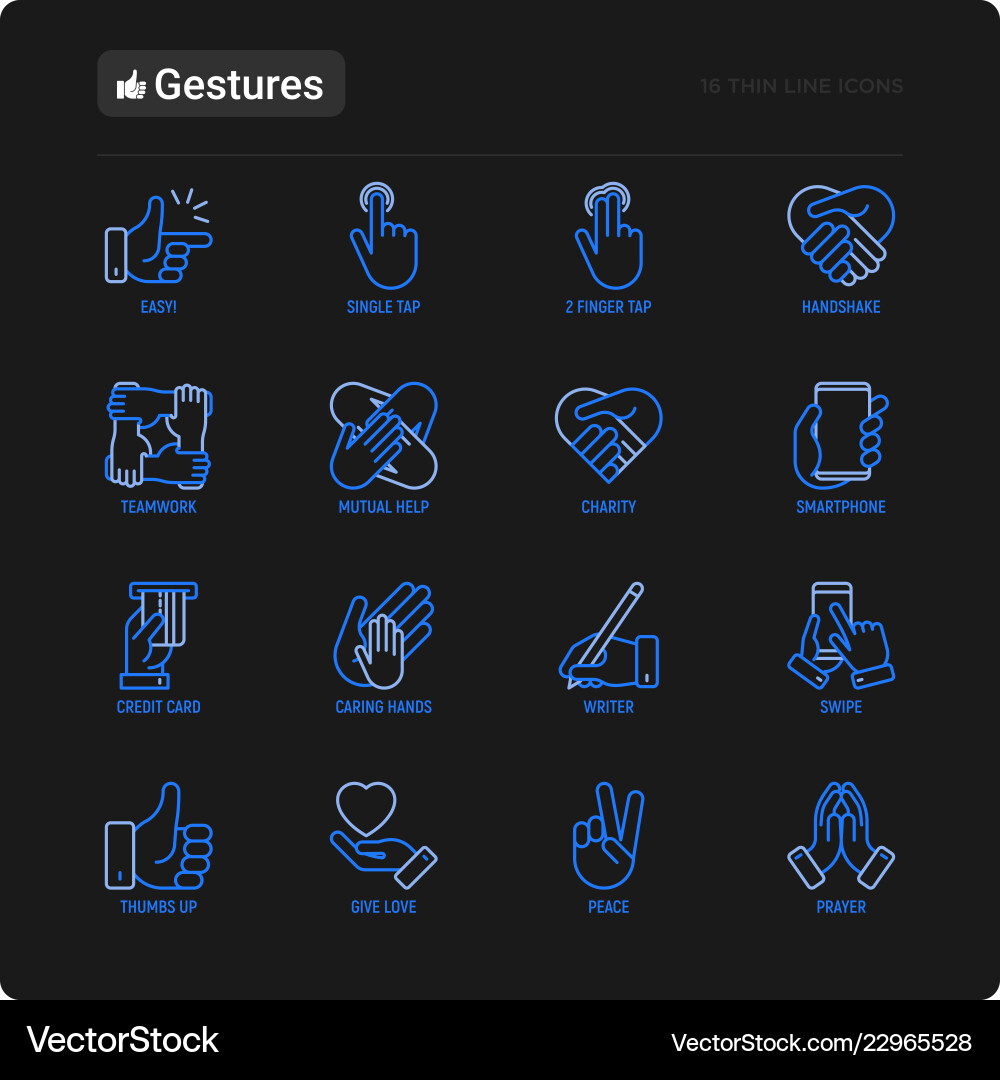 Hands gestures thin line icons set Vector Image