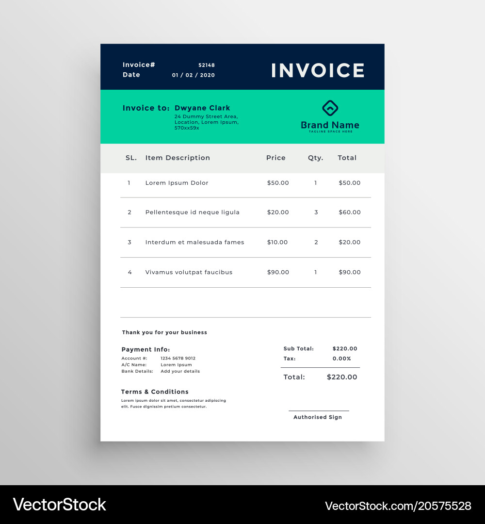 Modern minimal invoice template design vector image