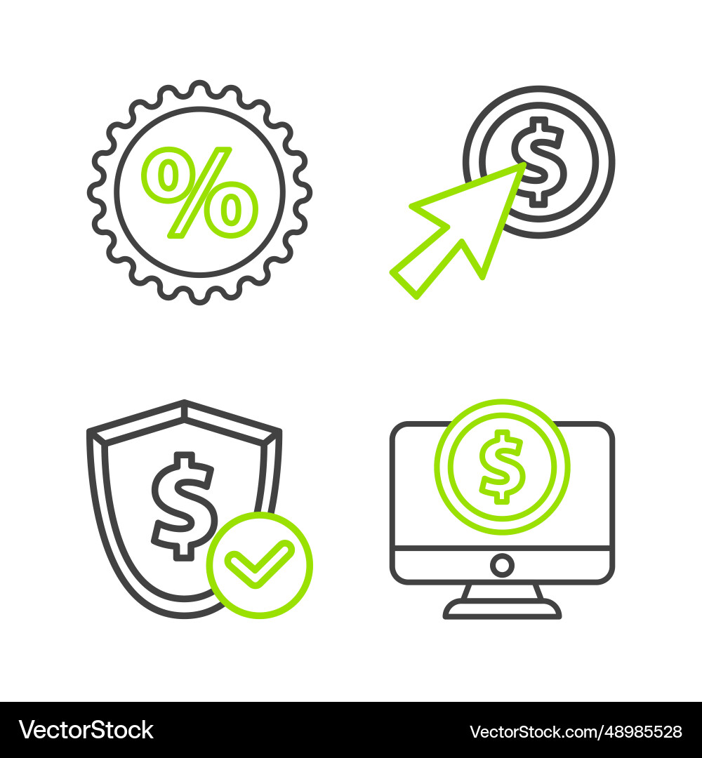 Set line computer monitor with dollar shield Set line computer monitor with dollar shield Vector Image