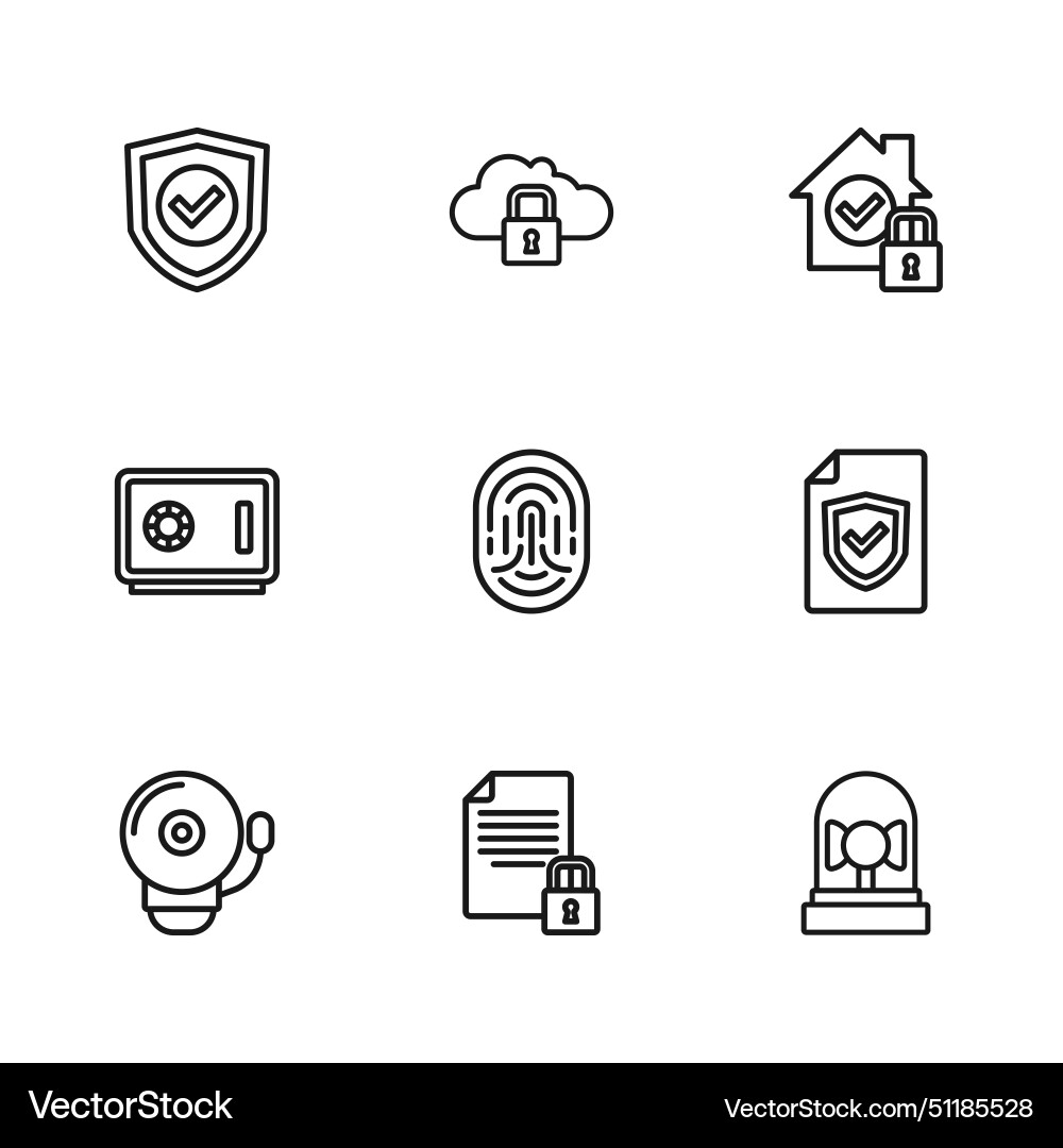 Set line document and lock contract with shield Set line document and lock contract with shield vector image