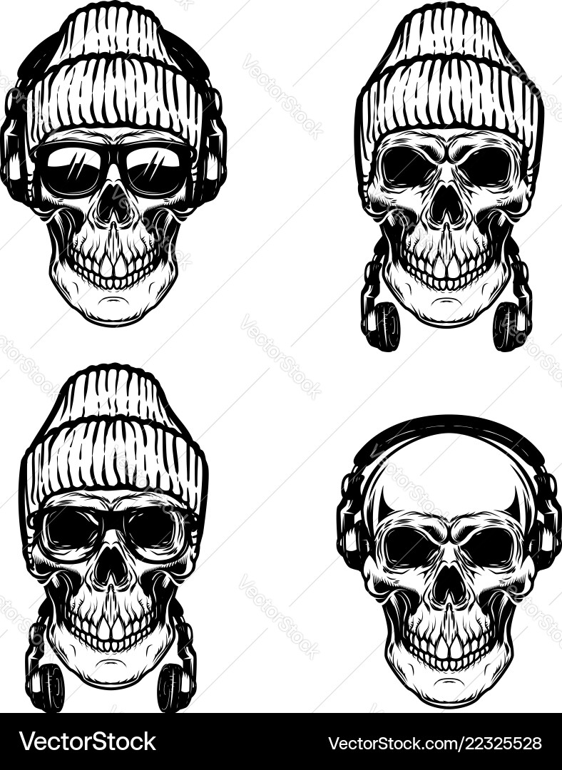 Skull with Headphones - Cool Style Vector Image