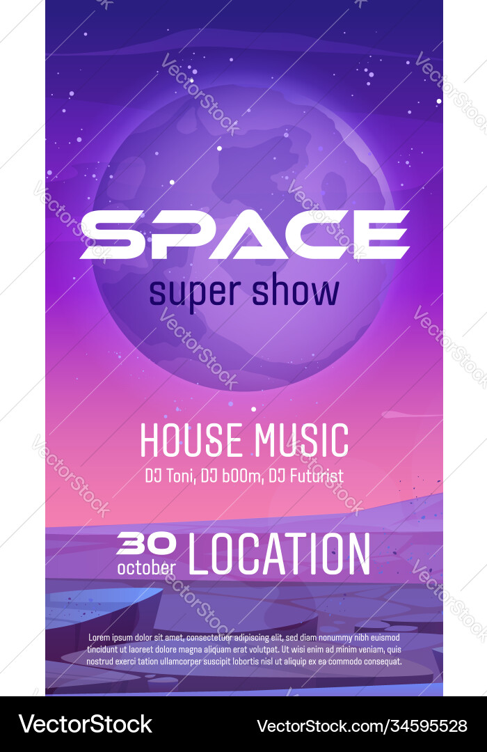 Space super show flyer cartoon poster invitation Space super show flyer cartoon poster invitation vector image