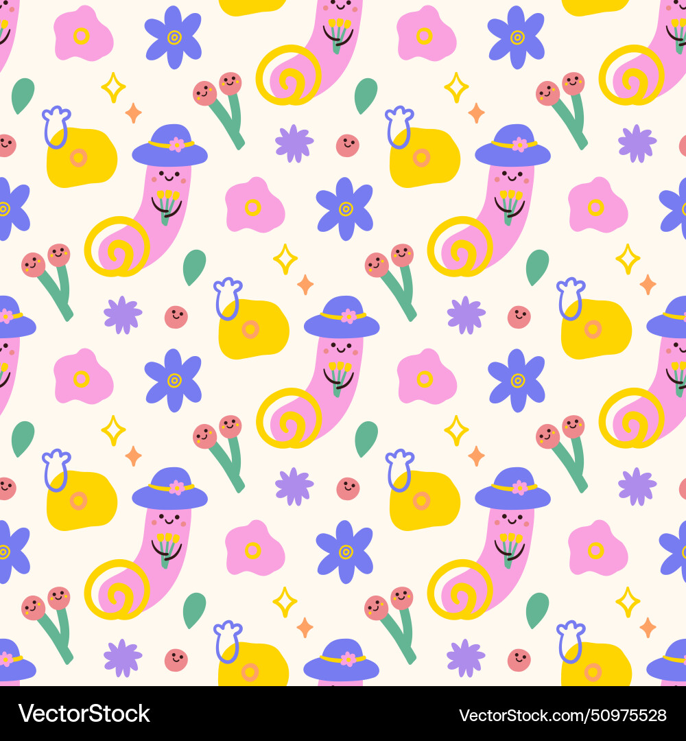 Spring flower seamless patterns in doodle style Vector Image