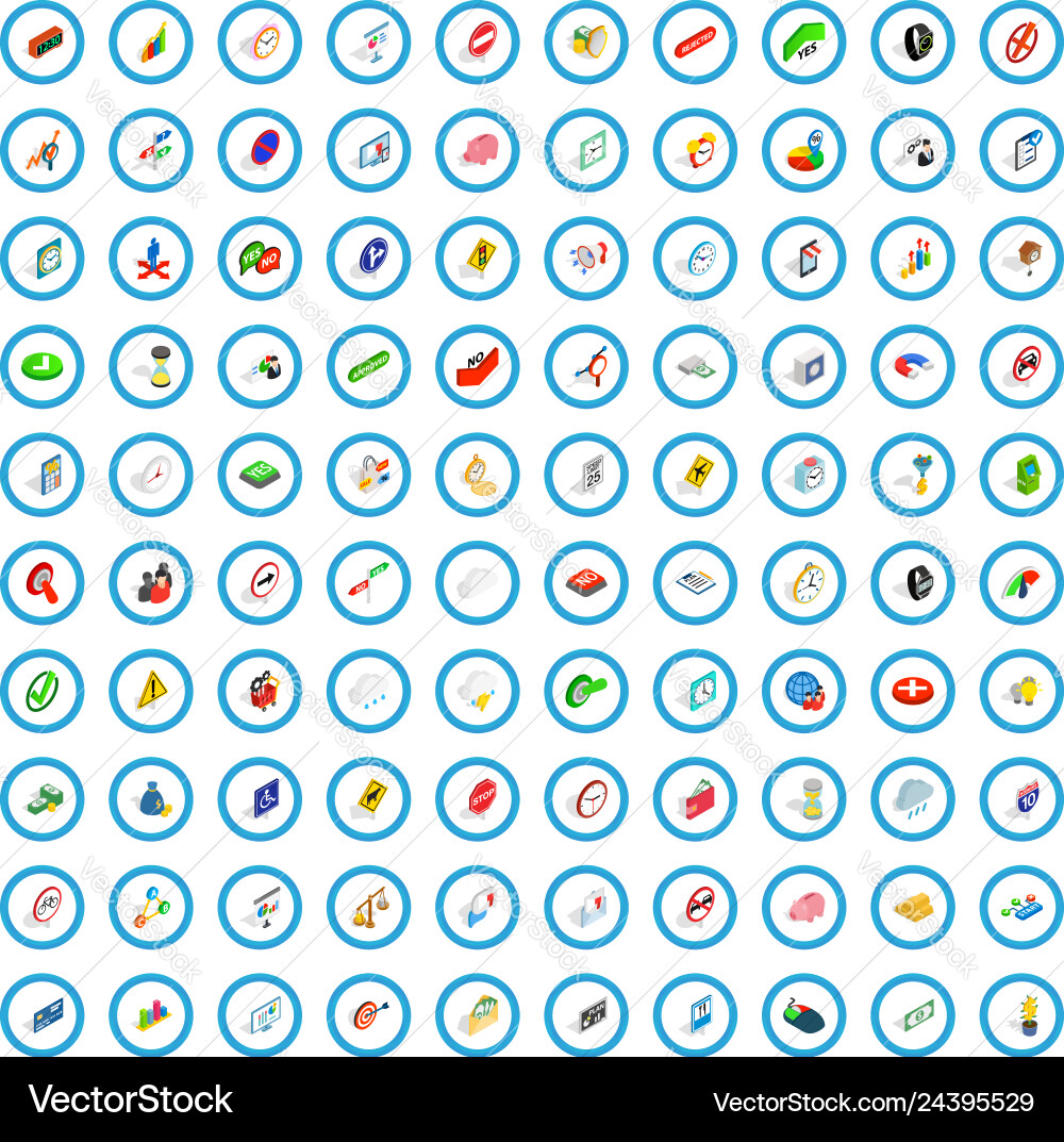 100 indicator icons set isometric 3d style 100 indicator icons set isometric 3d style vector image