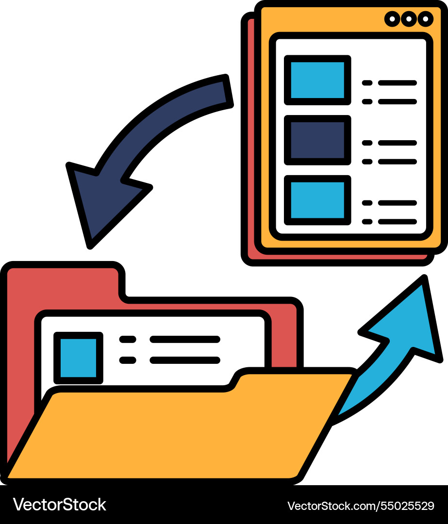 A folder is shown with arrow pointing A folder is shown with arrow pointing vector image