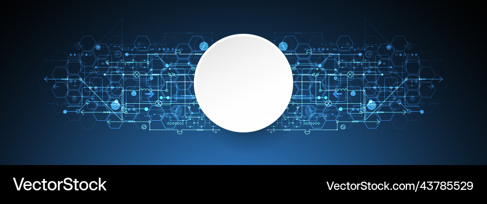 Abstract circuit board and hexagons on dark blue Vector Image