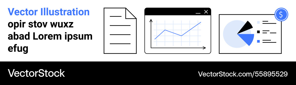 Document graph analysis and pie chart Document graph analysis and pie chart vector image