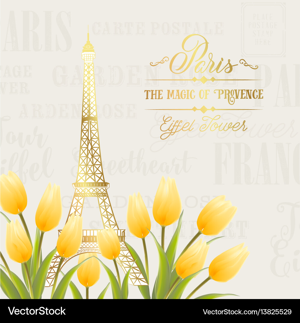 Eiffel tower and tulip bouquet Vector Image