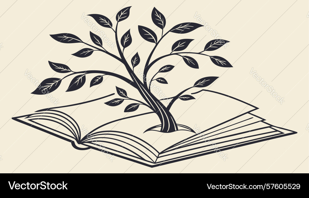 Tree growing from open book design generative ai Vector Image