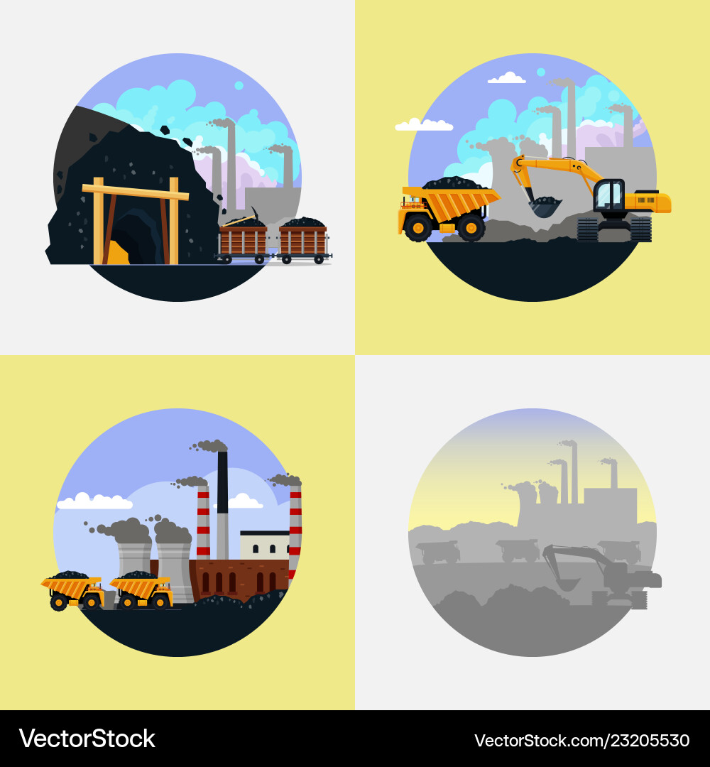 Coal mining industry set flat Royalty Free Vector Image