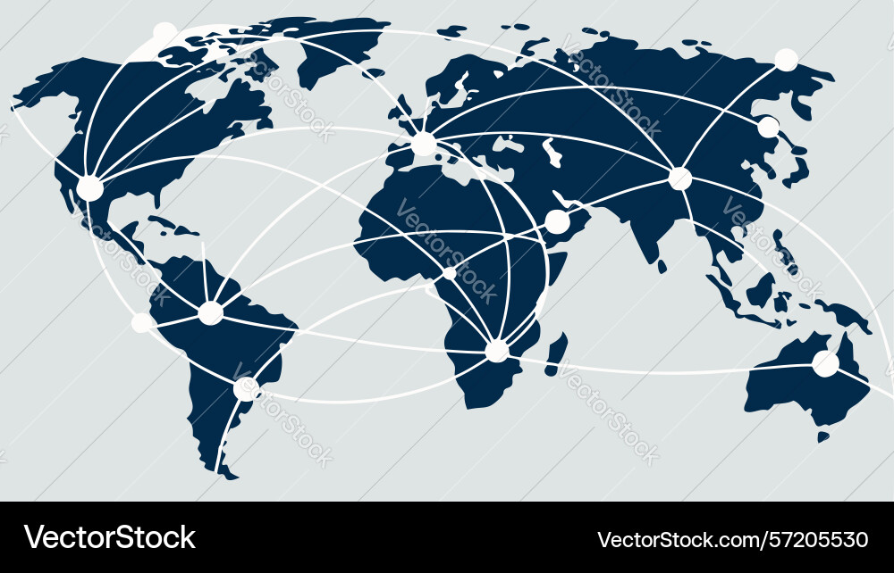 Global network world map with interconnected vector image