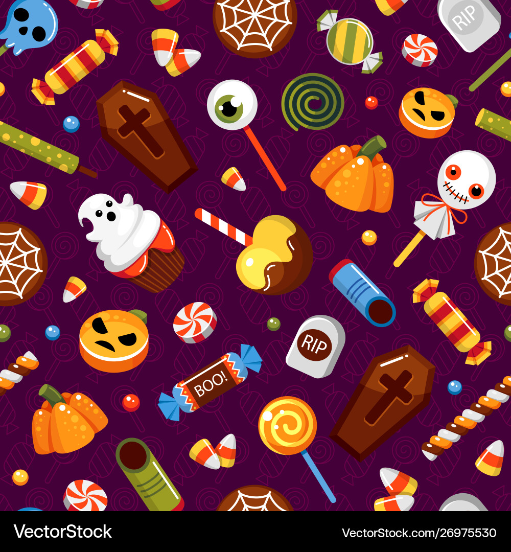 Halloween sweets trick or treat seamless Halloween sweets trick or treat seamless vector image