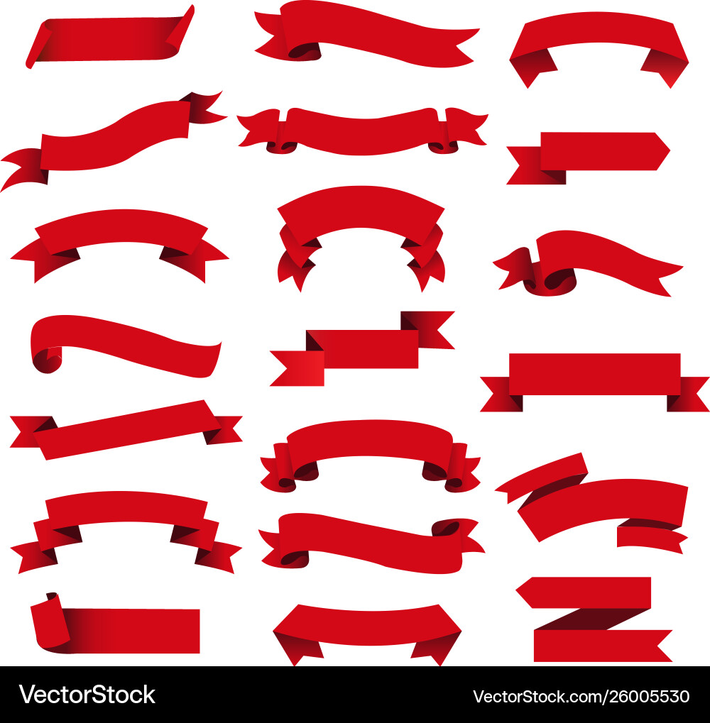 Retro red web ribbon set isolated background vector image