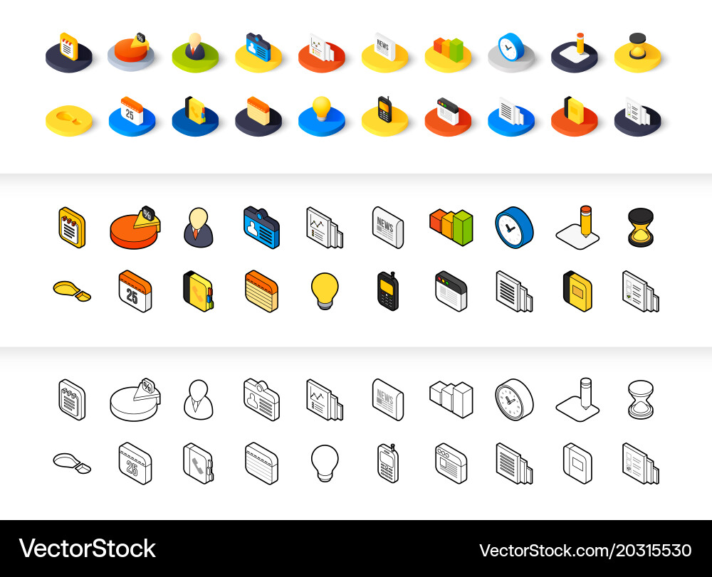 Set of icons in different style - isometric flat Vector Image